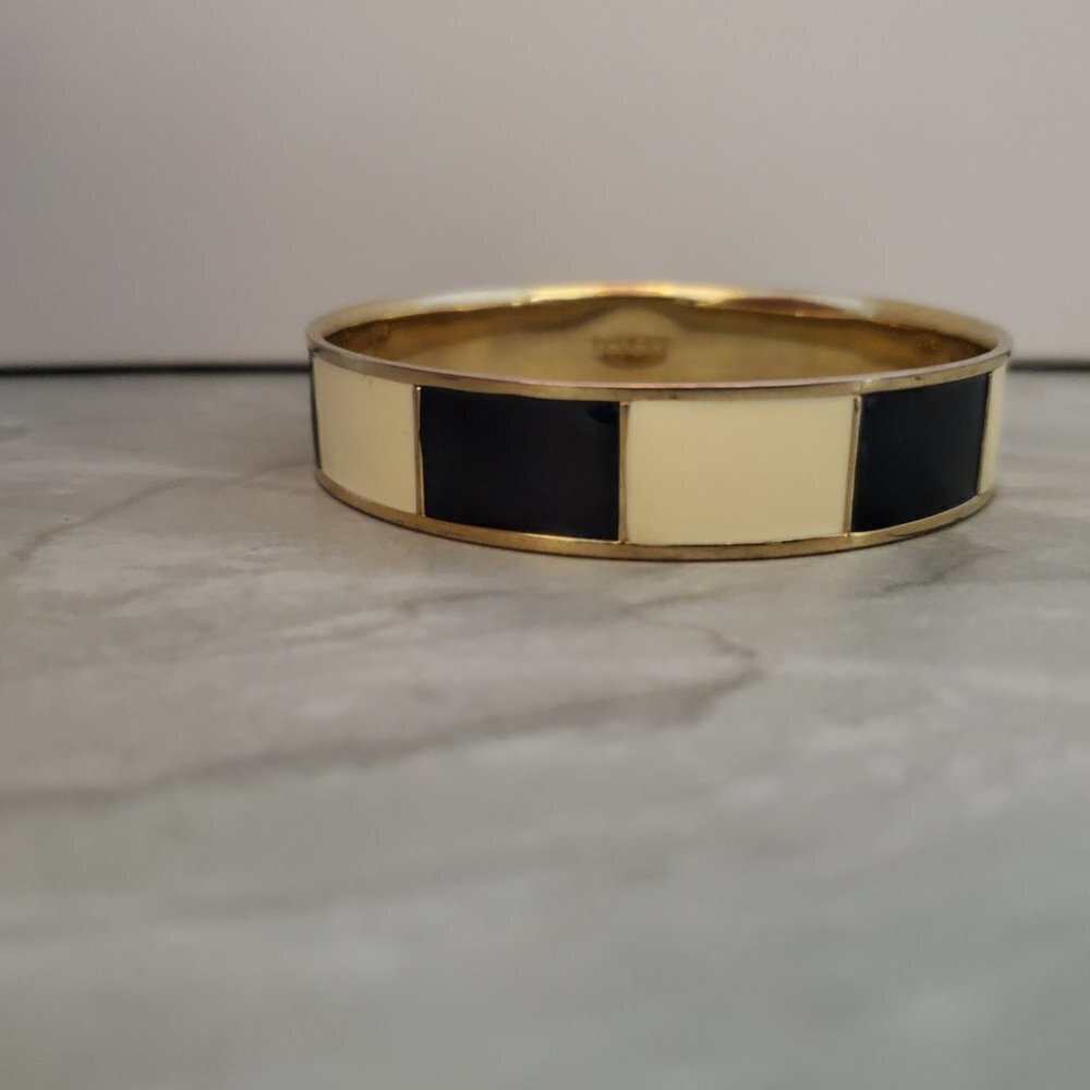 💕 Vintage 90s 1990s J.Crew Black Cream Striped Enamel Bangle Bracelet 💕 - Picture 6 of 12